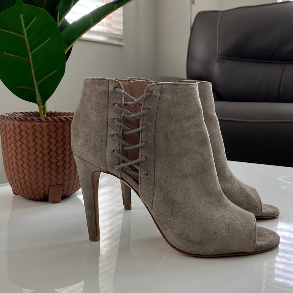 Gray suede peep toe French Connection booties